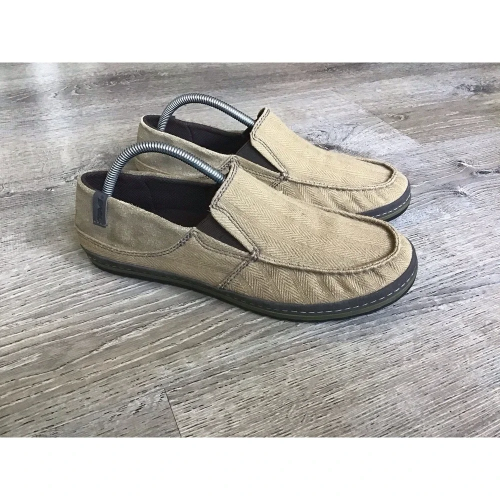 Teva Mens Size 9.5 Canvas Clifton Slip On Loafers Comfort Shoes Beige 1003432